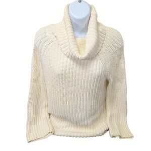 Ann Taylor LOFT Cream Cozy Chunky Knit Cowl Neck Sweater Medium Cottagecore